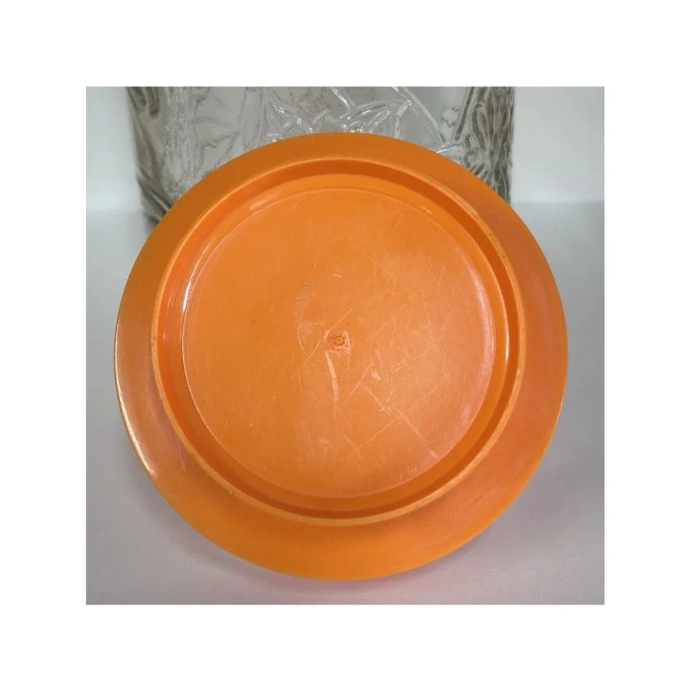 Vtg Tang Daffodil Glass Storage Jar Orange Lid VTG Marked 